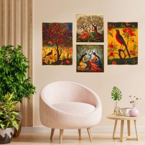 Set of Four Wall Paintings for Wall Decoration Golden Framed Wall Paintings for Living Room & Bedroom Wall Art for Home Decoration & Office Wall Décor (13x10 inch CH-GD4-13)