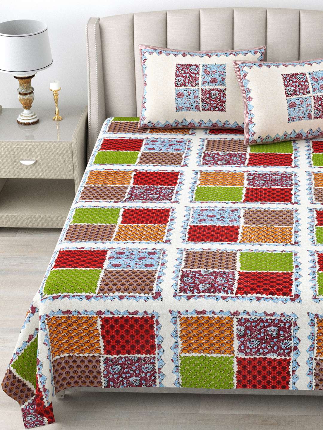 Pure Cotton Block Print Jaipuri Bedsheet - King Size - Square Harmony - Image 5