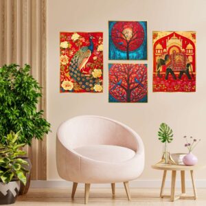 Set of Four Wall Paintings for Wall Decoration Golden Framed Wall Paintings for Living Room & Bedroom Wall Art for Home Decoration & Office Wall Décor (13x10 inch CH-GD4-15)