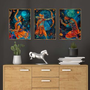 Set of Three Wall Paintings for Wall Decoration Golden Framed Wall Paintings for Living Room & Bedroom Wall Art for Home Decoration & Office Wall Décor (24x18 inch CH-GD3-13)