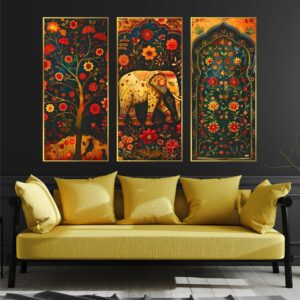 Set of Three large Wall Paintings for Wall Decoration Golden Framed Wall Paintings for Living Room & Bedroom Wall Art for Home Decoration & Office Wall Décor (14x11 inch CH-LGD3-3)