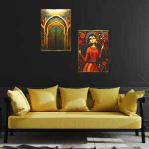 Set of Two Wall Paintings for Wall Decoration Golden Framed Wall Paintings for Living Room & Bedroom Wall Art for Home Decoration & Office Wall Décor (14x11 inch CH-GD2-16)