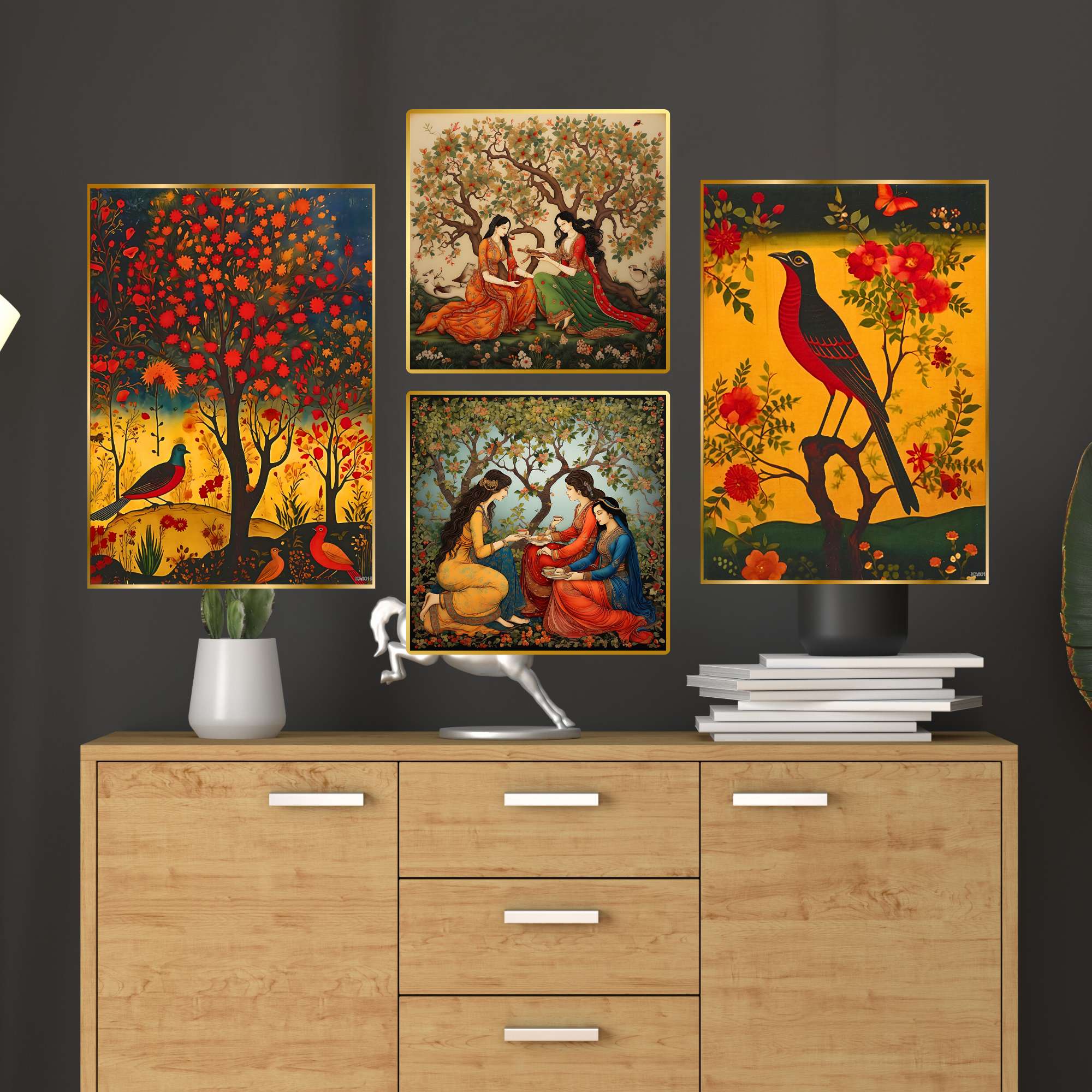 Set of Four Wall Paintings for Wall Decoration Golden Framed Wall Paintings for Living Room & Bedroom Wall Art for Home Decoration & Office Wall Décor (13x10 inch CH-GD4-13) - Image 3